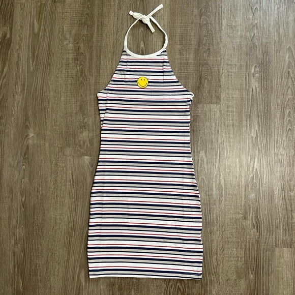 H&M Smiley Collection Cotton Halterneck Sleeveless Bodycon Striped Dress Size XS - Picture 2 of 11
